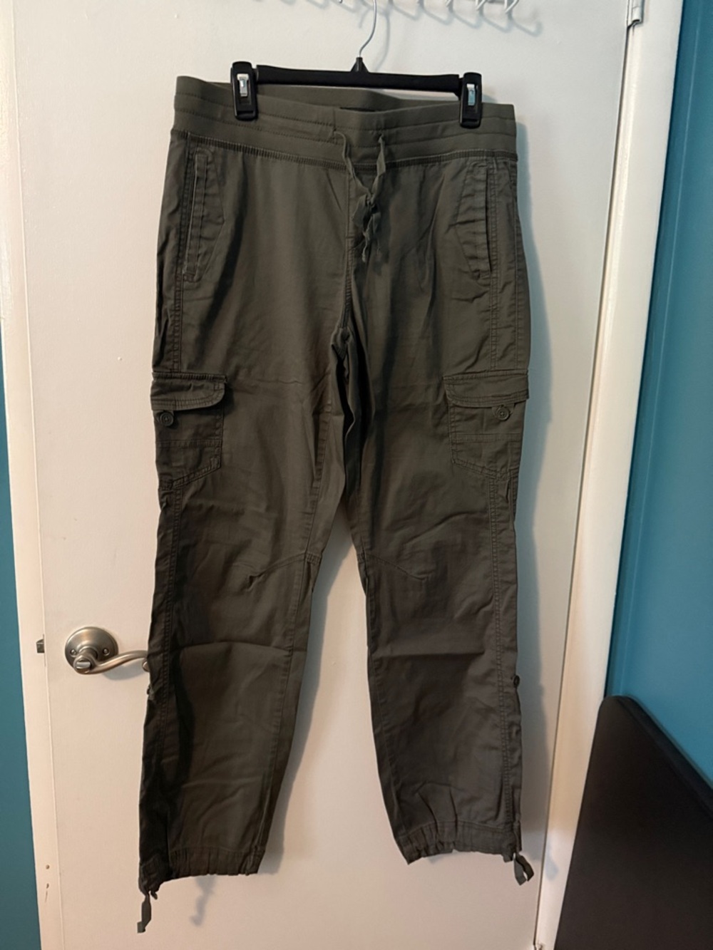Women's Olive Green Cargo Pants, Adjustable Length